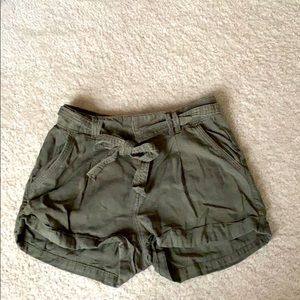 Army green tie shorts